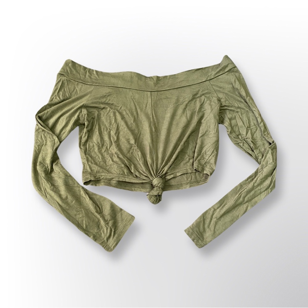 Army Green Long Sleeved Crop Top, Medium